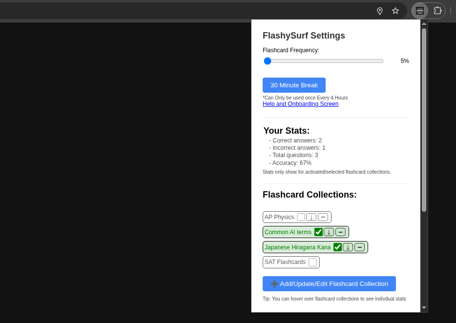 FlashySurf collection management interface showing multiple subjects